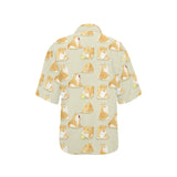 Cute fat shiba inu dog pattern Women's All Over Print Hawaiian Shirt
