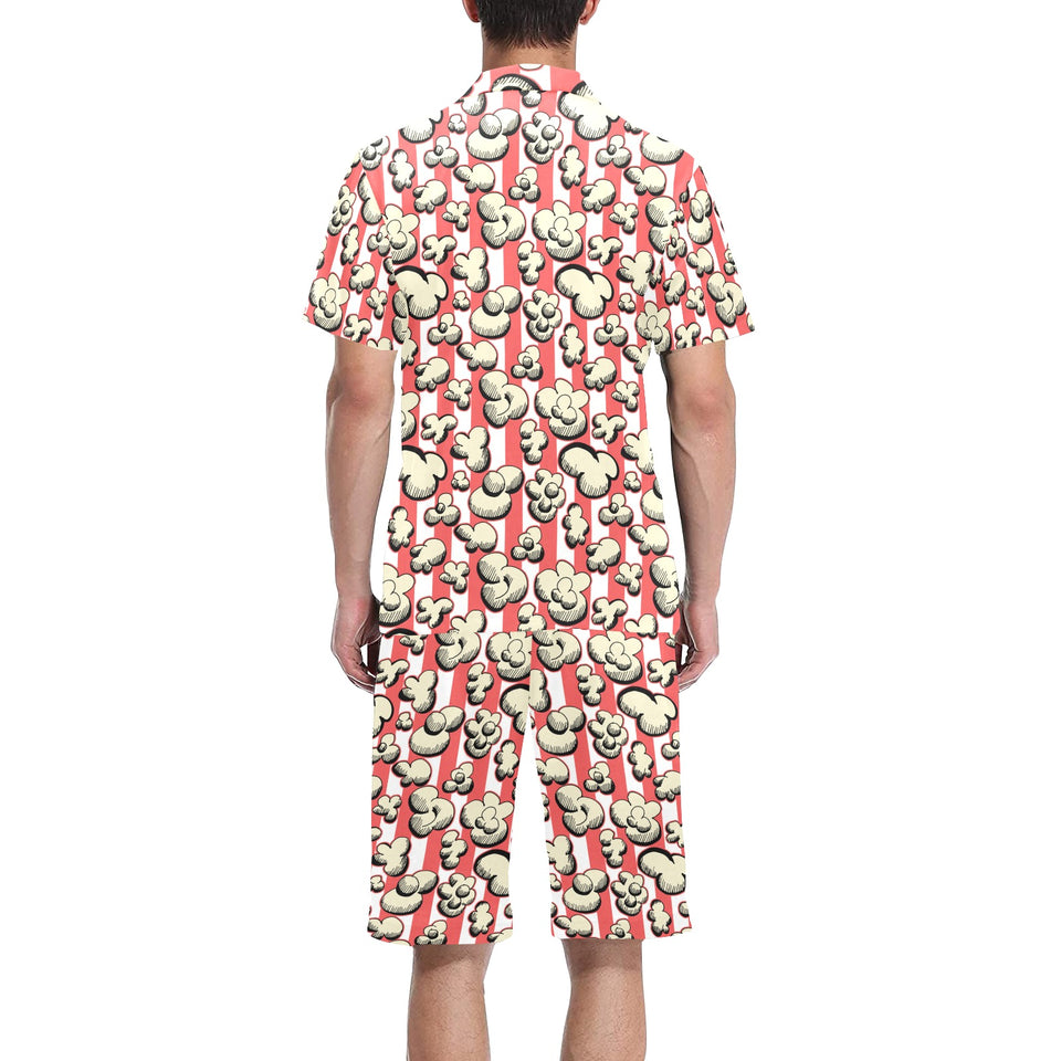 Popcorn Pattern Print Design 05 Men's V-Neck Short Pajama Set