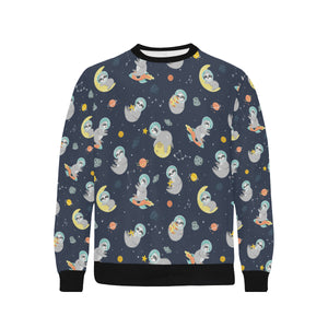 Cute sloth astronaut star planet rocket pattern Men's Crew Neck Sweatshirt
