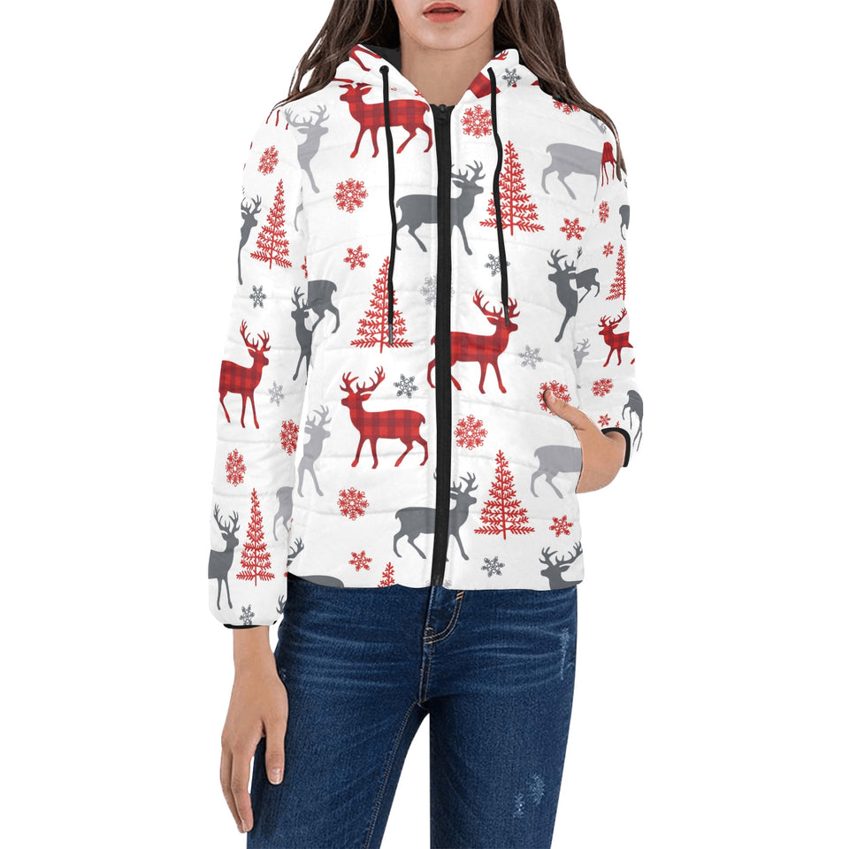 Deer tree snowflakes chrismas pattern Women's Padded Hooded Jacket