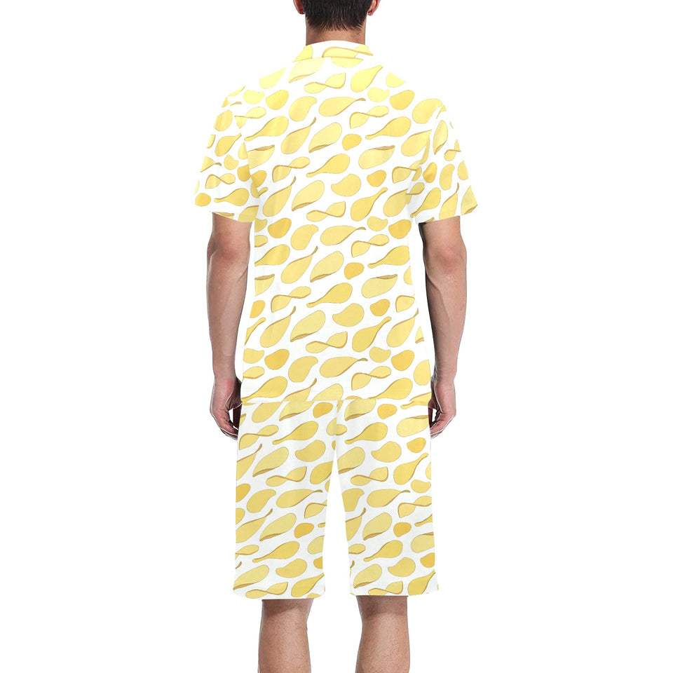 Potato Chips Pattern Print Design 02 Men's V-Neck Short Pajama Set