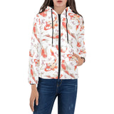 Watercolor Koi Fish Carp Fish pattern Women's Padded Hooded Jacket