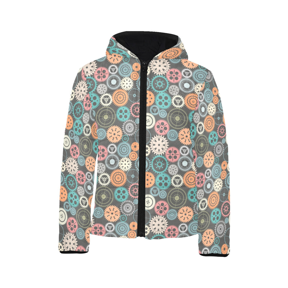Gear Pattern Print Design 05 Kids' Boys' Girls' Padded Hooded Jacket