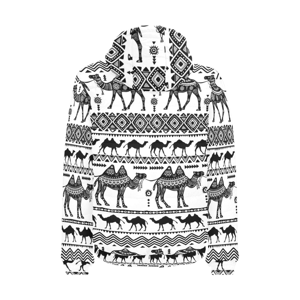 Camel polynesian tribal pattern Men's Padded Hooded Jacket