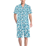 Hibiscus Pattern Print Design 04 Men's V-Neck Short Pajama Set