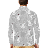 white swan gray background Men's Long Sleeve Polo Shirt