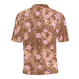 Pink sakura cherry blossom drak brown background Men's All Over Print Polo Shirt
