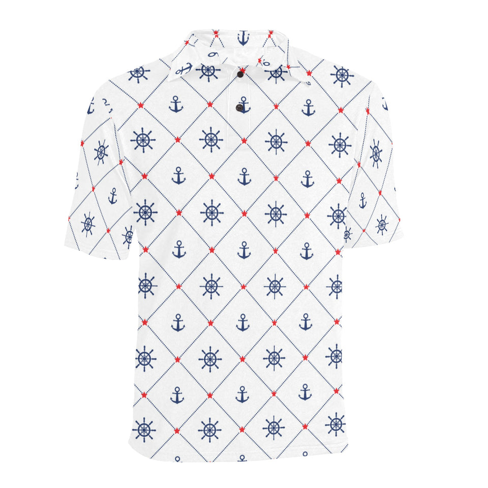 Anchor rudder nautical design pattern Men's All Over Print Polo Shirt