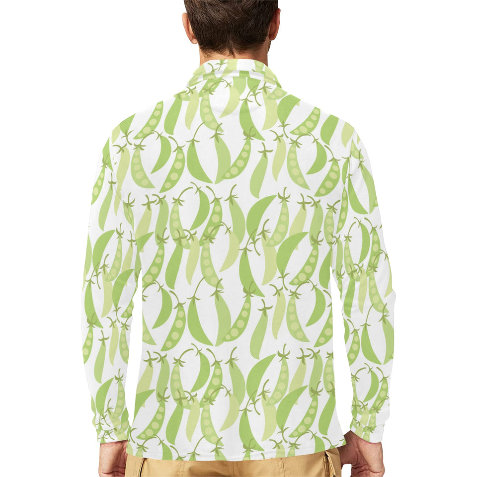 Green Peas Pattern Print Design 03 Men's Long Sleeve Polo Shirt