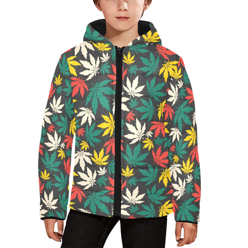 Canabis Marijuana Weed Pattern Print Design 02 Kids' Boys' Girls' Padded Hooded Jacket