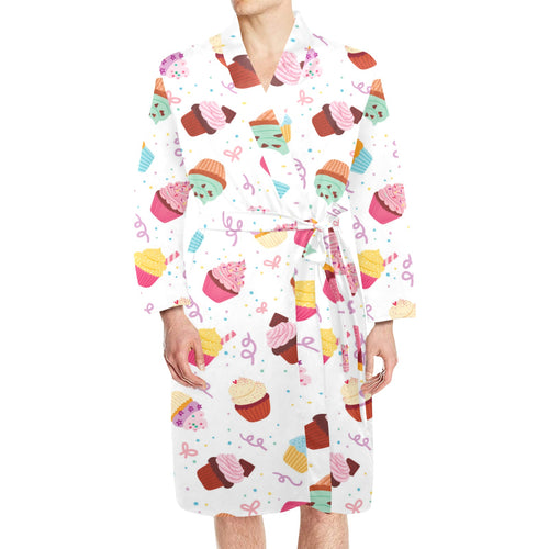 Cake cupcake design pattern Men's Long Sleeve Belted Night Robe