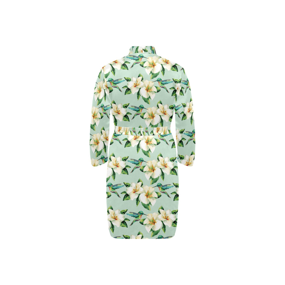 Hummingbird Pattern Print Design 01 Men's Long Sleeve Belted Night Robe