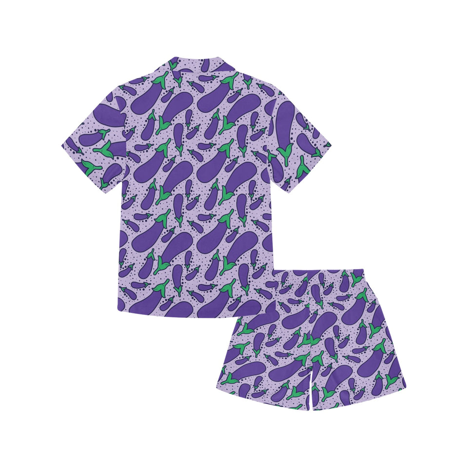 Eggplant Pattern Print Design 03 Kids' Boys' Girls' V-Neck Short Pajama Set