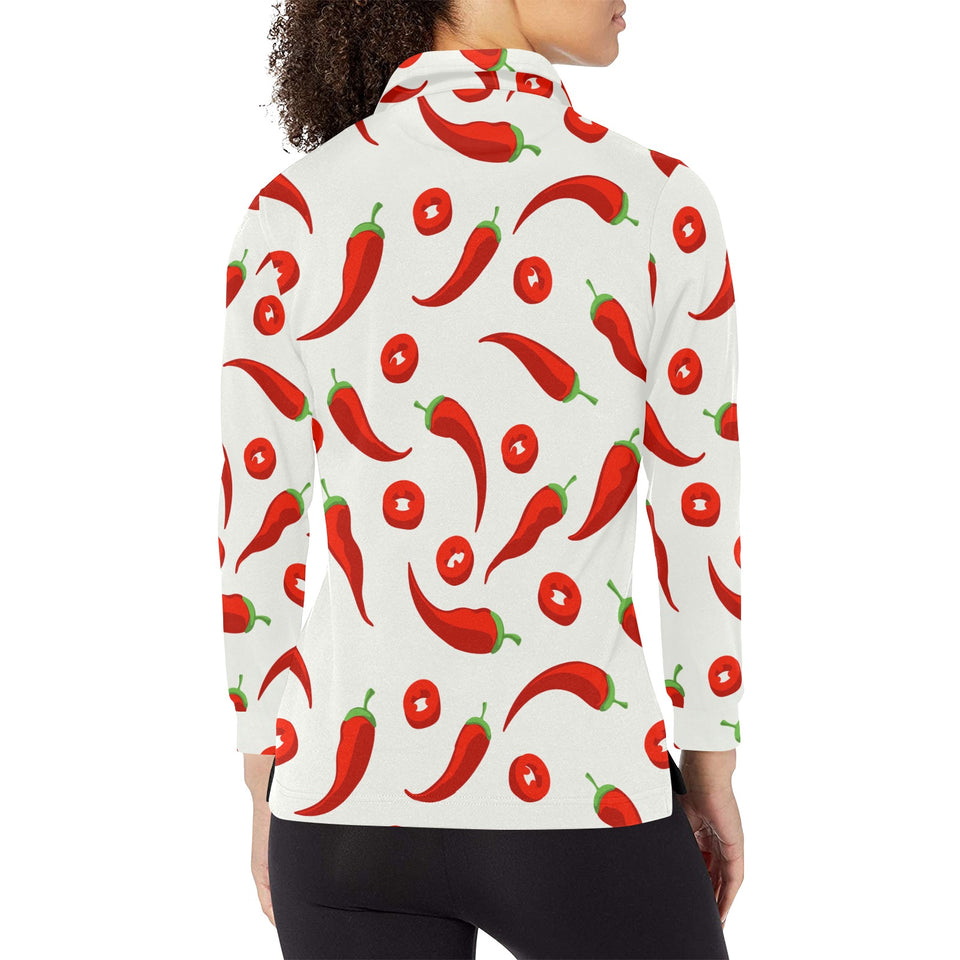 Chili pattern Women's Long Sleeve Polo Shirt