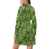 Green hop pattern Women's Long Sleeve Belted Night Robe