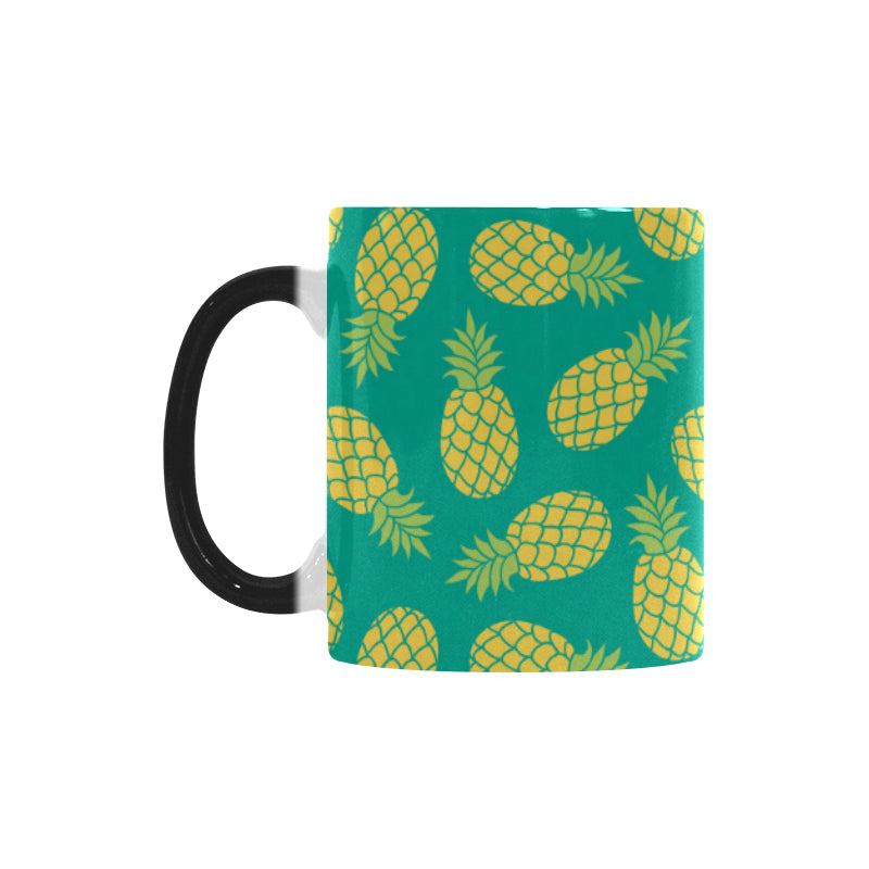 Pineapples pattern green background Morphing Mug Heat Changing Mug
