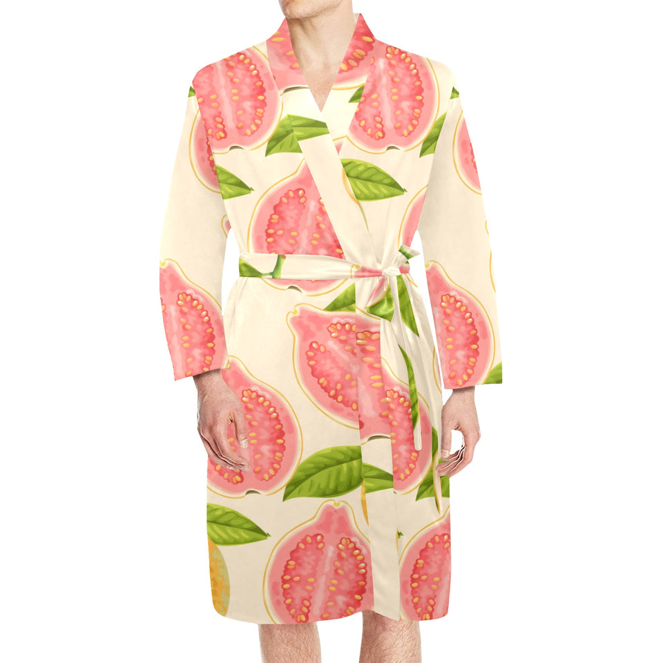 Beautiful guava pattern Men's Long Sleeve Belted Night Robe