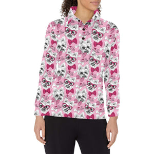 Yorkshire Terrier Pattern Print Design 03 Women's Long Sleeve Polo Shirt