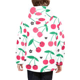 cherry pattern white background Kids' Boys' Girls' Padded Hooded Jacket