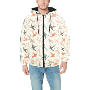Swallow Pattern Print Design 02 Men's Padded Hooded Jacket