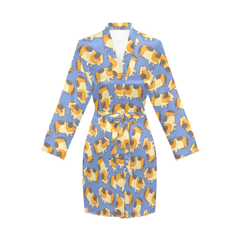 Guinea Pig Pattern Print Design 02 Women's Long Sleeve Belted Night Robe