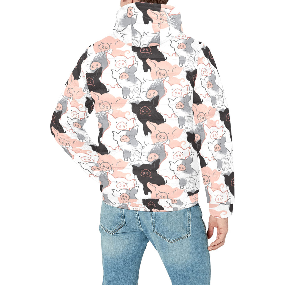 Pig Pattern Print Design 05 Men's Padded Hooded Jacket