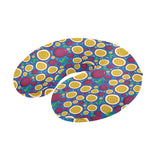 Passion fruit blue background U-Shaped Travel Neck Pillow