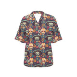 Sugar skulls flower maxican pattern Women's All Over Print Hawaiian Shirt