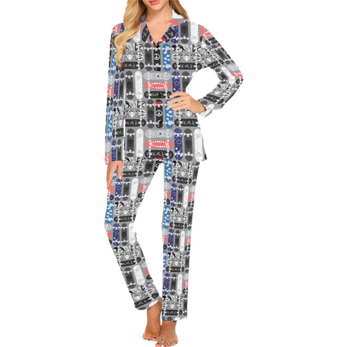 Skate Board Pattern Print Design 04 Women's Long Pajama Set