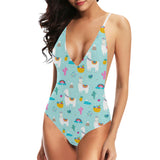 Llama alpaca cactus leaves pattern Women's One-Piece Swimsuit