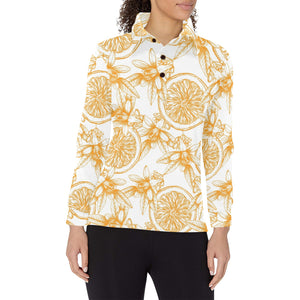 hand drawn orange fruit pattern Women's Long Sleeve Polo Shirt