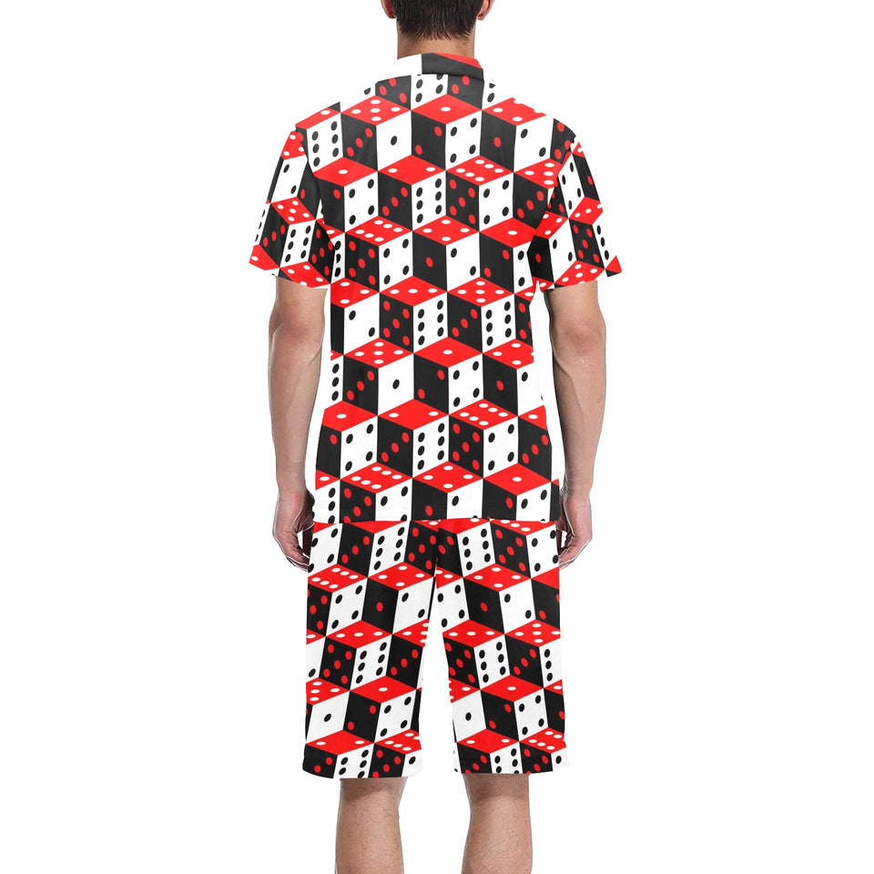 Dice Pattern Print Design 02 Men's V-Neck Short Pajama Set
