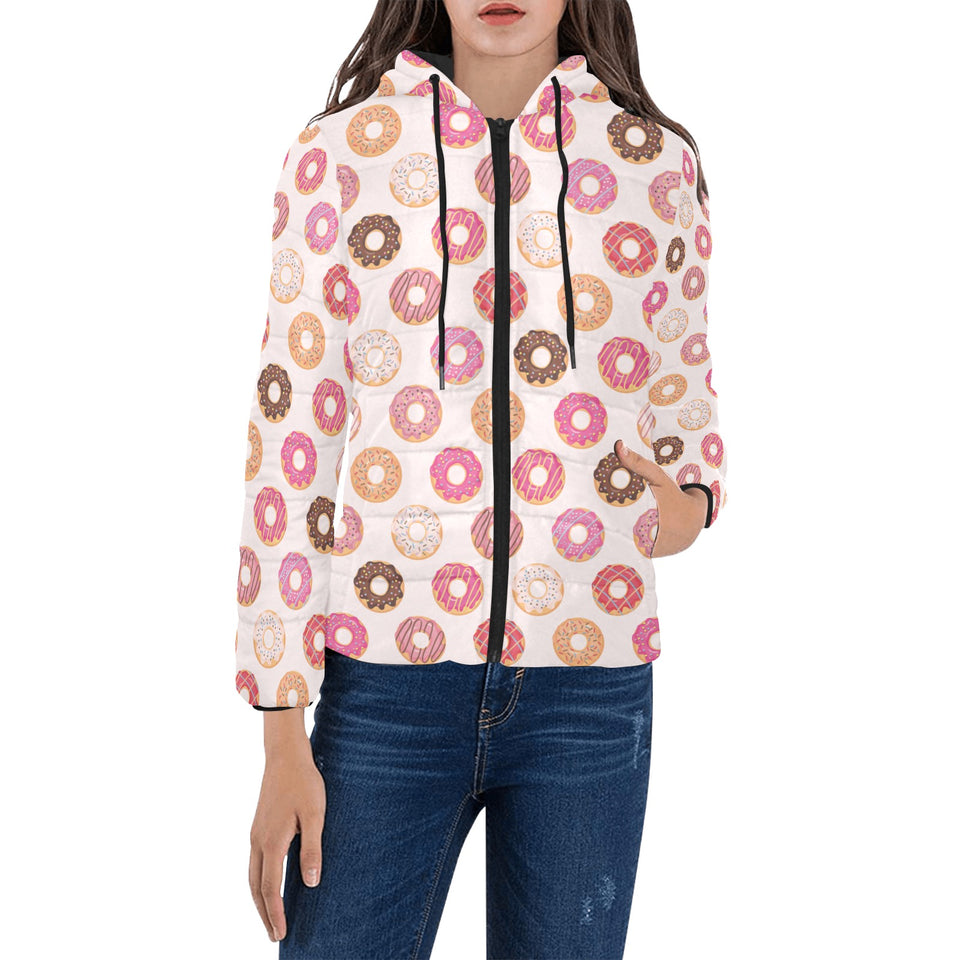 Colorful donut pattern Women's Padded Hooded Jacket