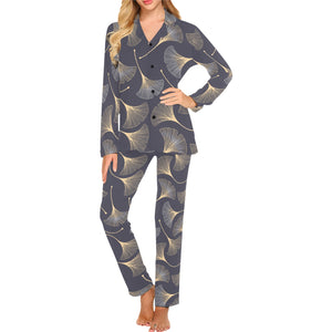 Gold ginkgo leaves Women's Long Pajama Set