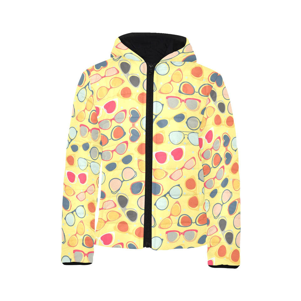 Sun Glasses Pattern Print Design 05 Kids' Boys' Girls' Padded Hooded Jacket