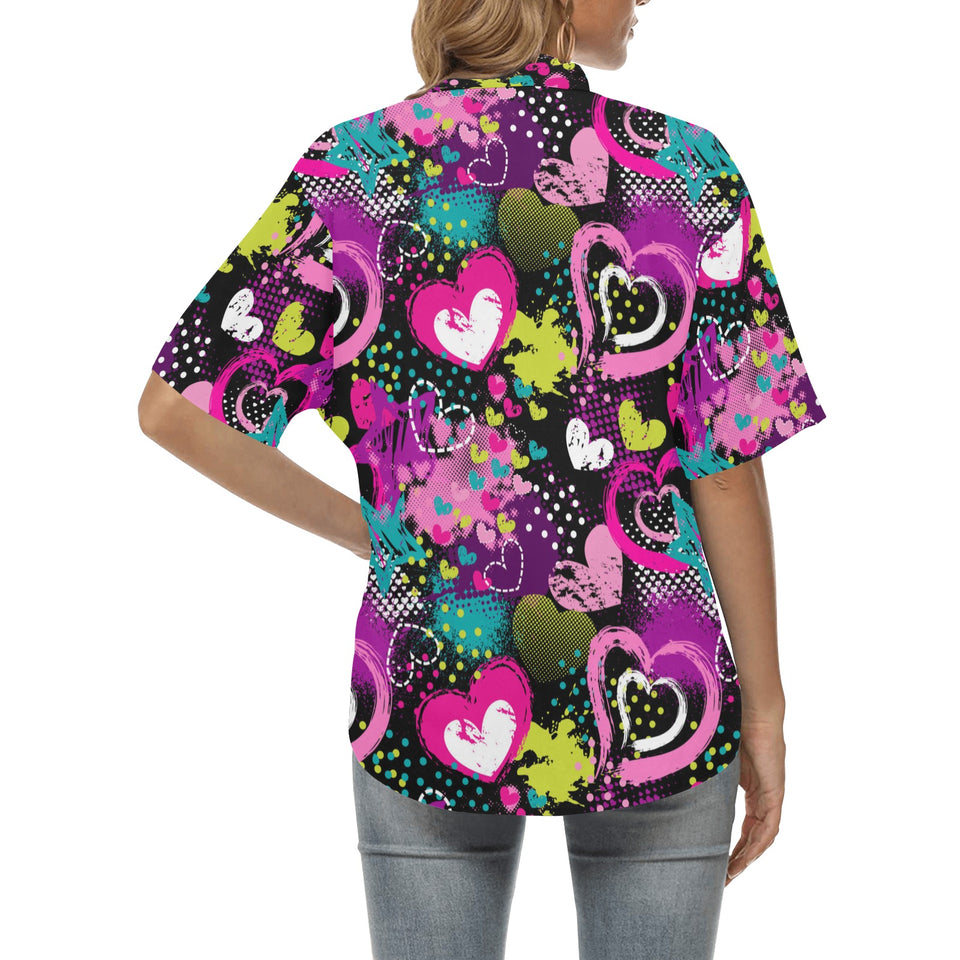 heart dot wave star creative design pattern Women's All Over Print Hawaiian Shirt