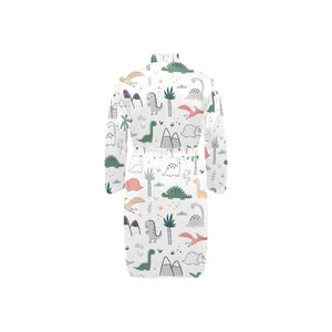 Cute cartoon dinosaurs tree pattern Men's Long Sleeve Belted Night Robe