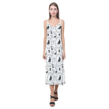 Crows floral wreath rabbit pattern V-Neck Open Fork Long Dress