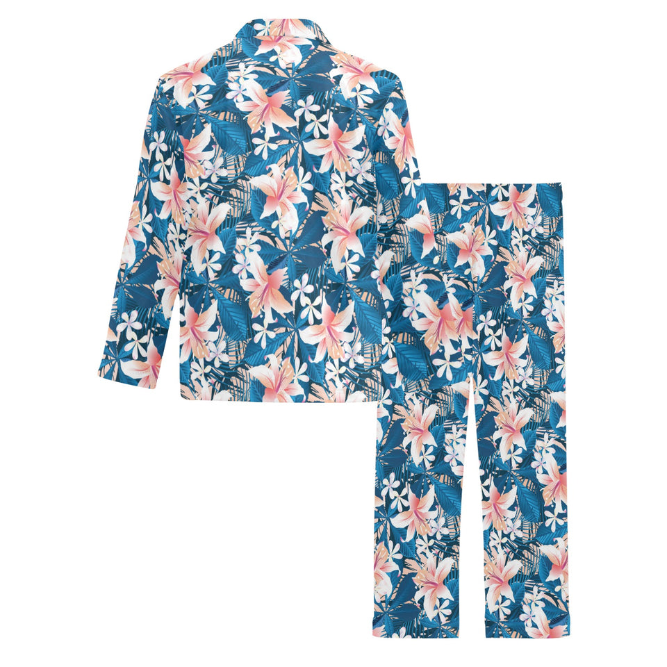 Hibiscus Pattern Print Design 02 Men's Long Pajama Set