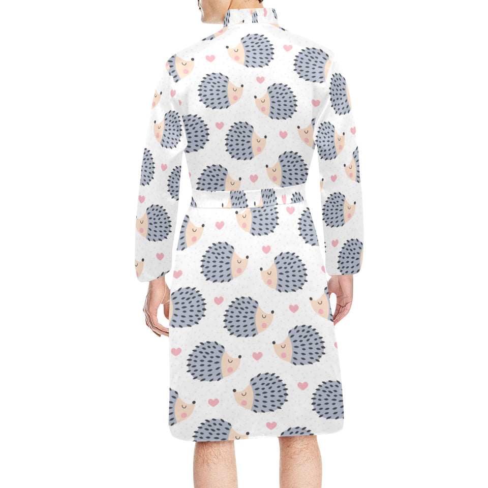 Hedgehog Pattern Print Design 04 Men's Long Sleeve Belted Night Robe
