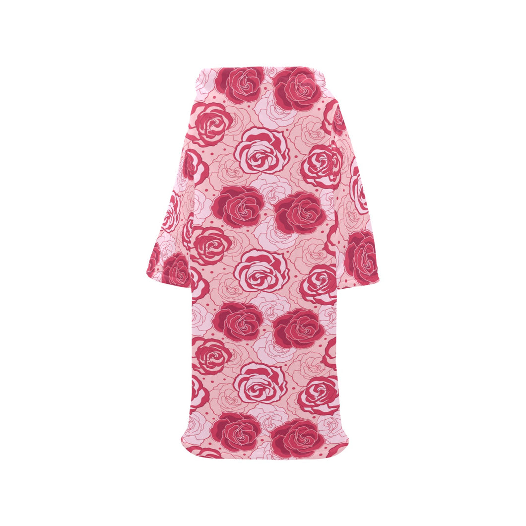 Rose Pattern Print Design 02 Blanket Robe with Sleeves