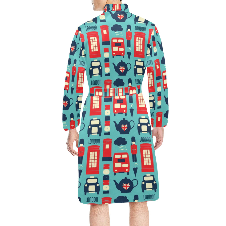 British Pattern Print Design 04 Men's Long Sleeve Belted Night Robe
