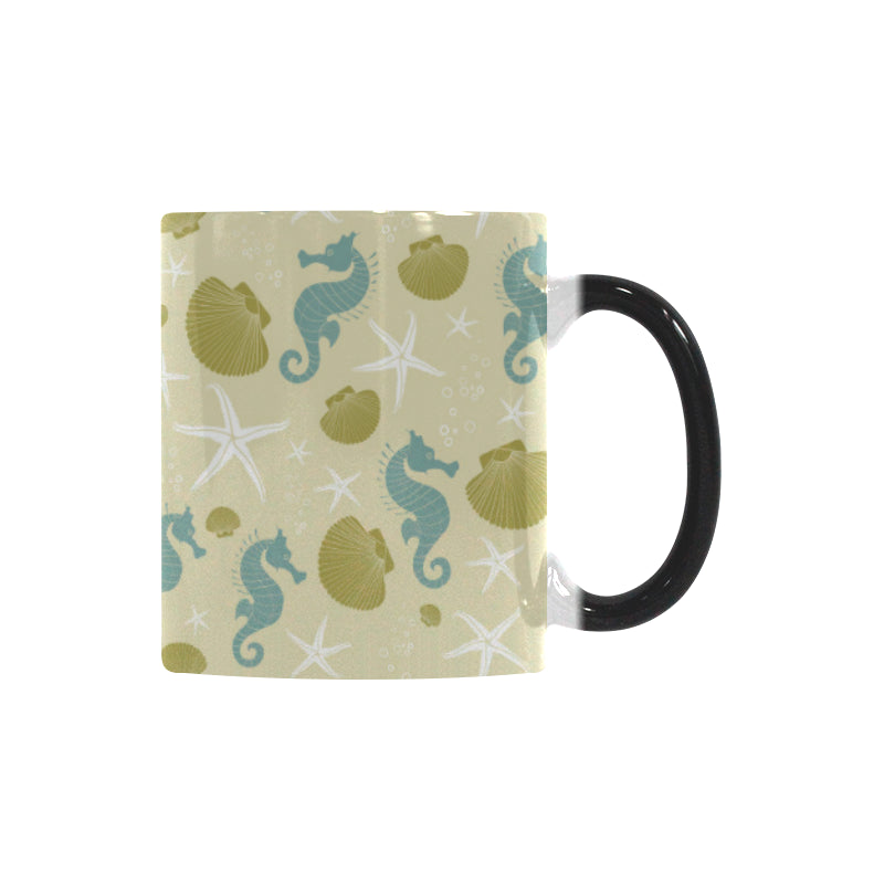 Seahorse shell starfish pattern background Morphing Mug Heat Changing Mug