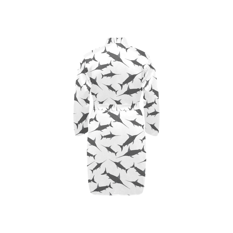 Swordfish Pattern Print Design 04 Men's Long Sleeve Belted Night Robe