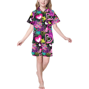 heart dot wave star creative design pattern Kids' Boys' Girls' V-Neck Short Pajama Set