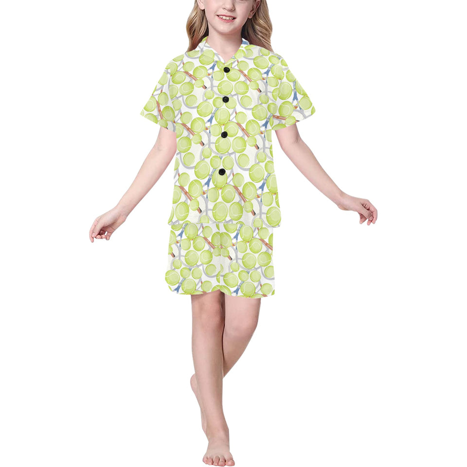 Tennis Pattern Print Design 01 Kids' Boys' Girls' V-Neck Short Pajama Set