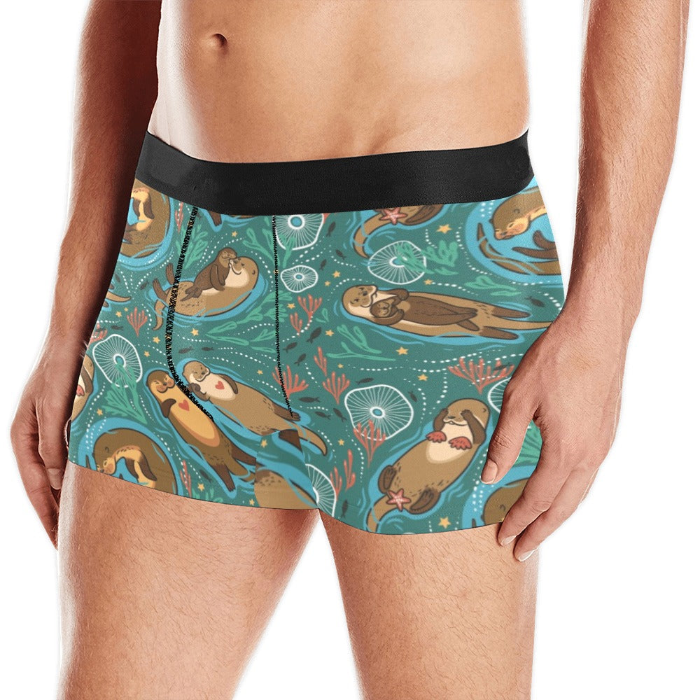 cute brown sea otters ornamental seaweed corals gr Men's All Over Print Boxer Briefs Men's Underwear