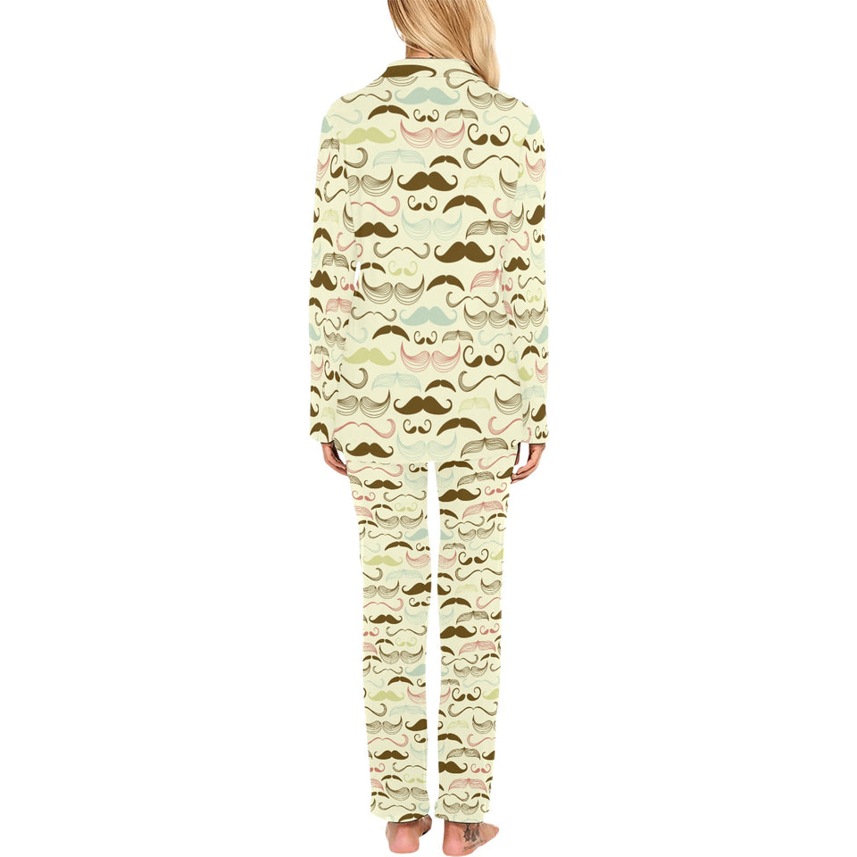Mustache Beard Pattern Print Design 01 Women's Long Pajama Set