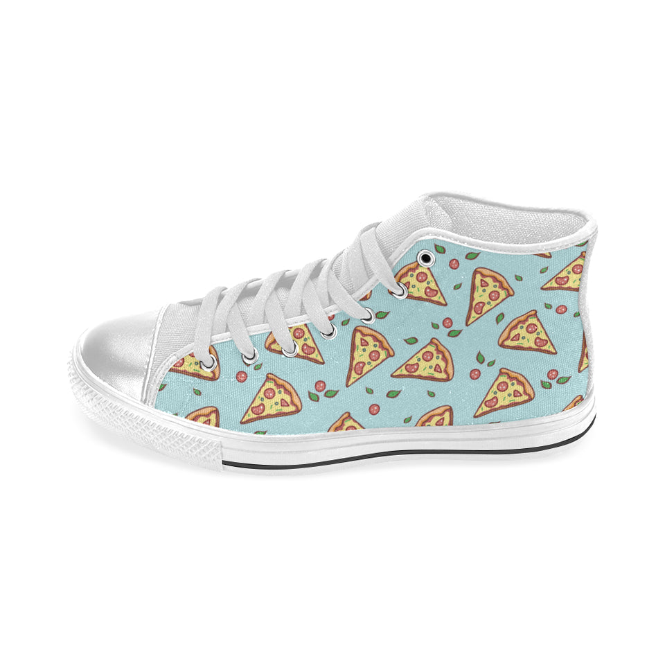 Hand drawn pizza blue background Women's High Top Canvas Shoes White