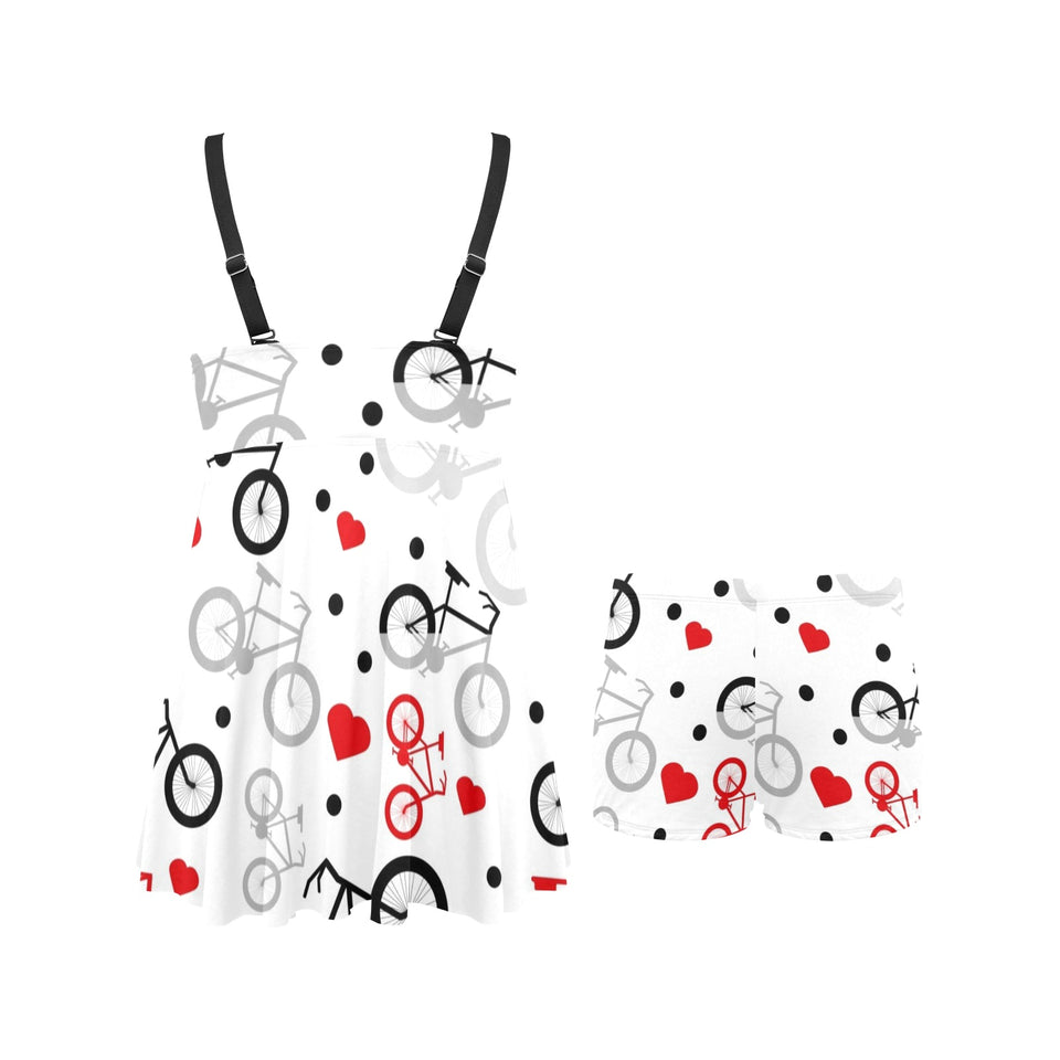 Bicycle Pattern Print Design 04 Chest Sexy Pleated Two Piece Swim Dress